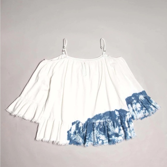 BLANK NYC WHITE BLUE TIE-DYE OFF THE SHOULDER TOP XS NWT - Picture 1 of 7
